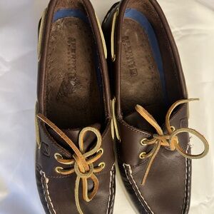 Sperry Brown Leather Loafers with Yellow Accents